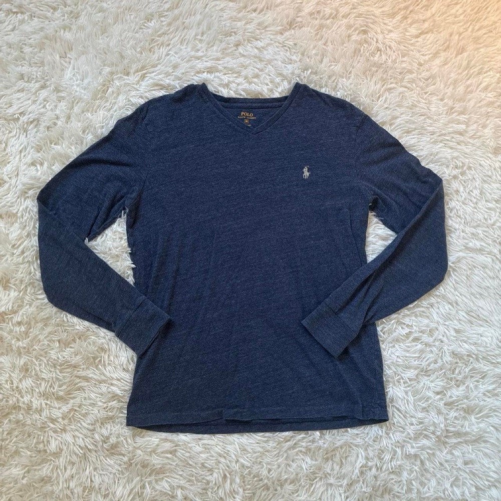 Classic Preppy 100%Cotton blue Polo Ralph Lauren long sleeve shirt in size M